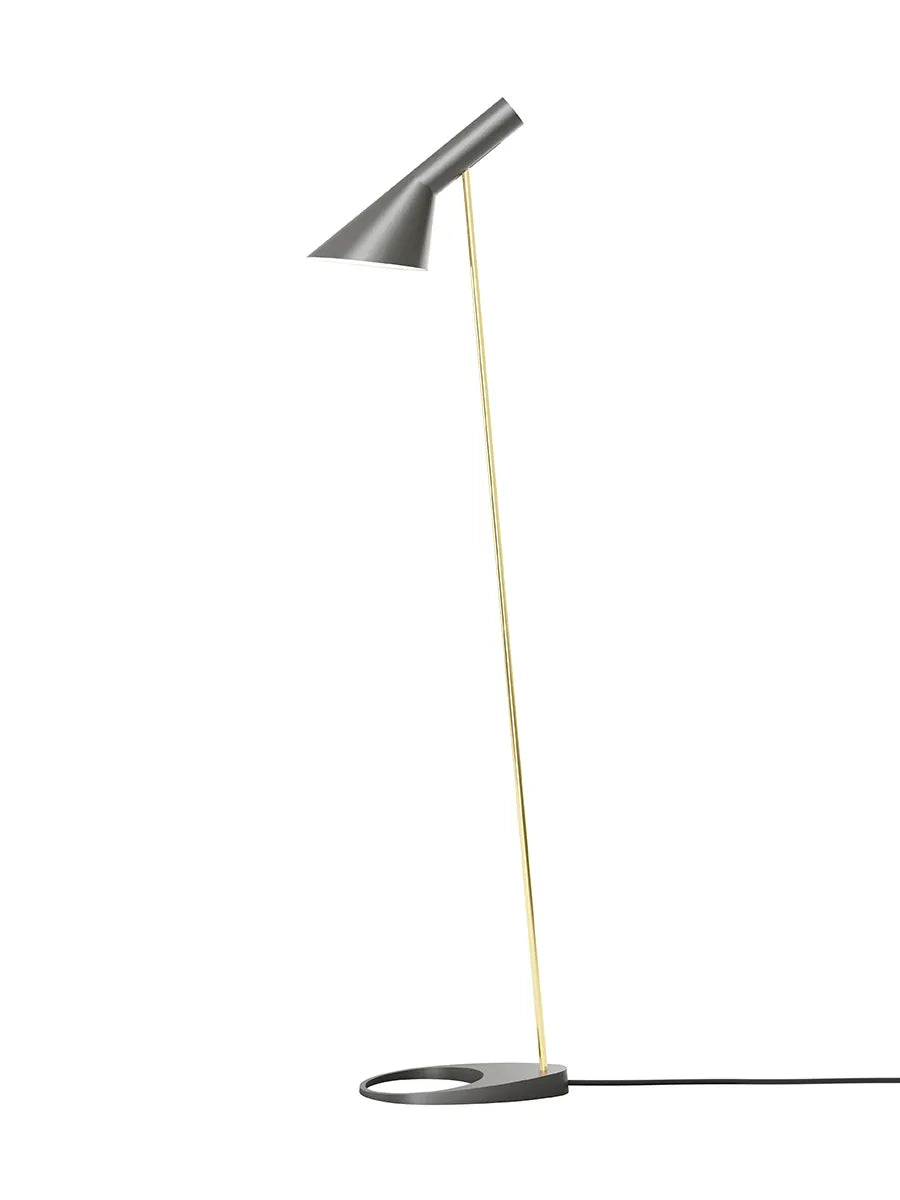 AJ Floor Lamp, grey/brass af Arne Jacobsen