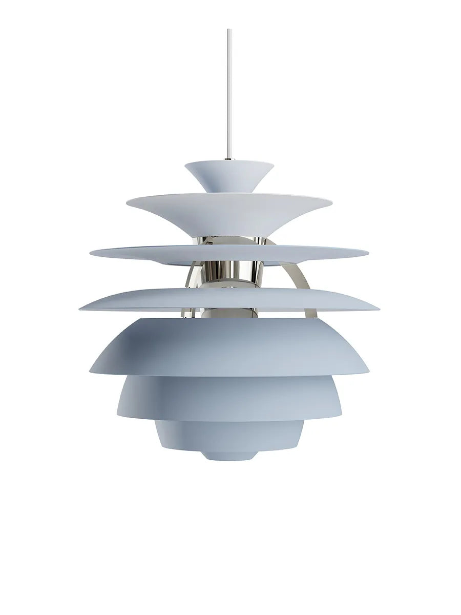 Louis Poulsen PH Snowball Pendel, Dusty Blue/Chrome – Dansk Design Udstillingsmodel