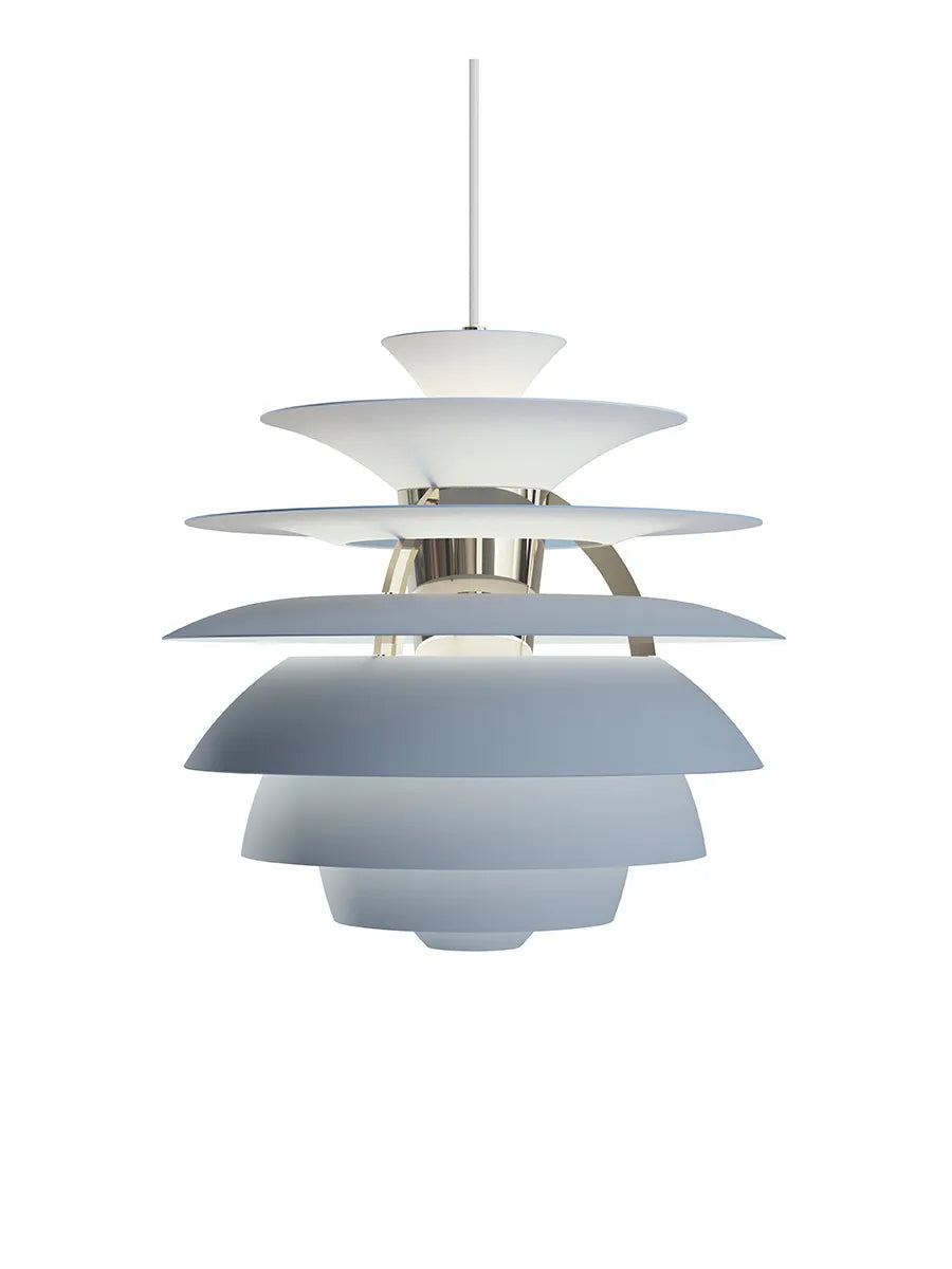 Louis Poulsen PH Snowball Pendel, Dusty Blue/Chrome – Dansk Design Udstillingsmodel